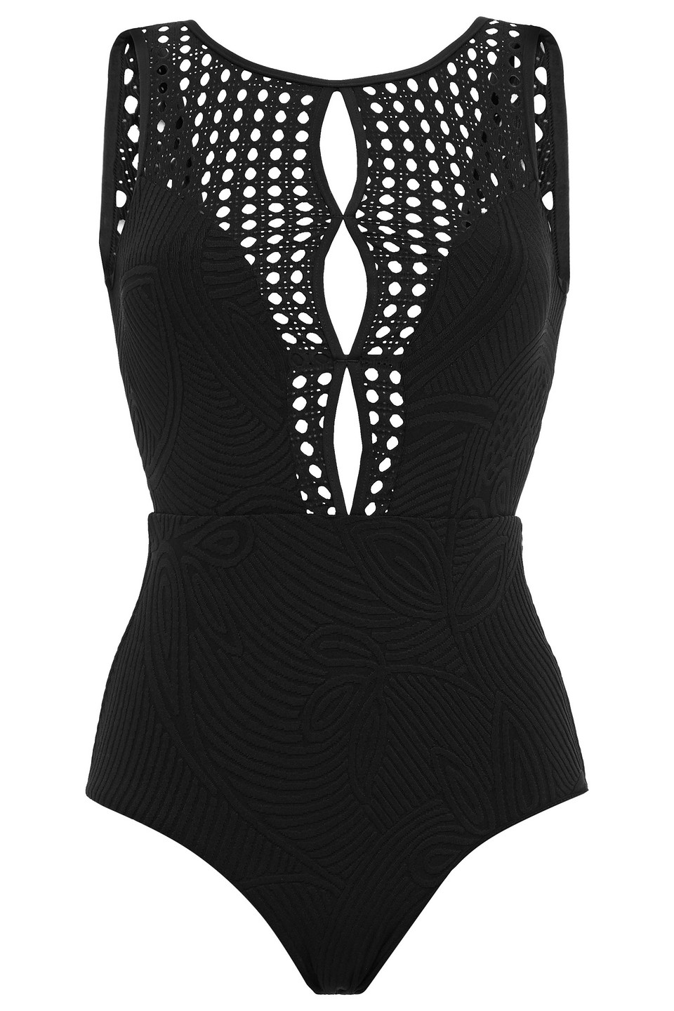 Jets Australia By Jessika Allen Woman Serenity Cutout Open Knit-paneled Stretch-jacquard Swimsuit Black Size 14
