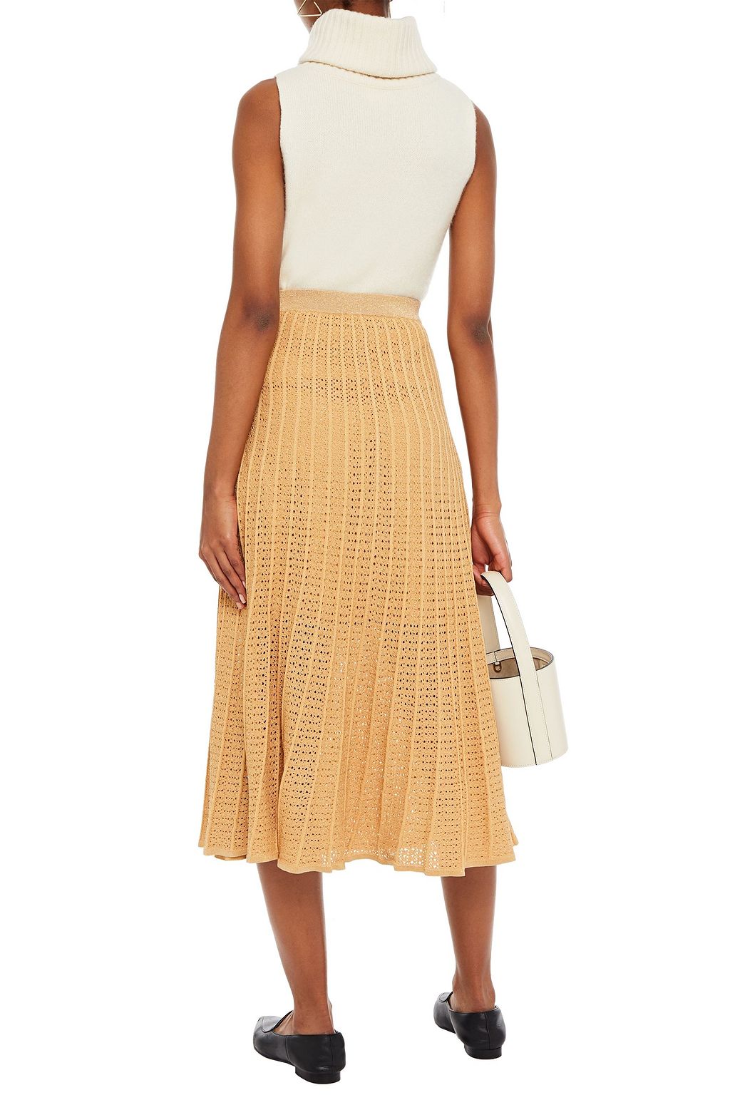 SANDRO Metallic pointelle-knit midi skirt