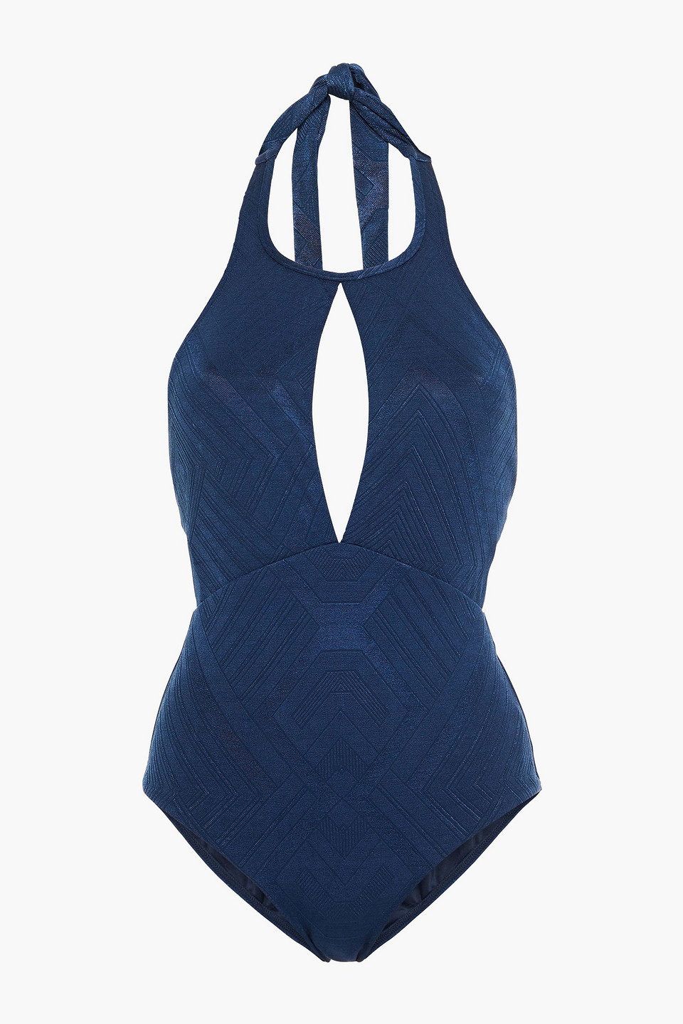 Jets Australia By Jessika Allen Woman Cutout Stretch-jacquard Halterneck Swimsuit Navy Size 16