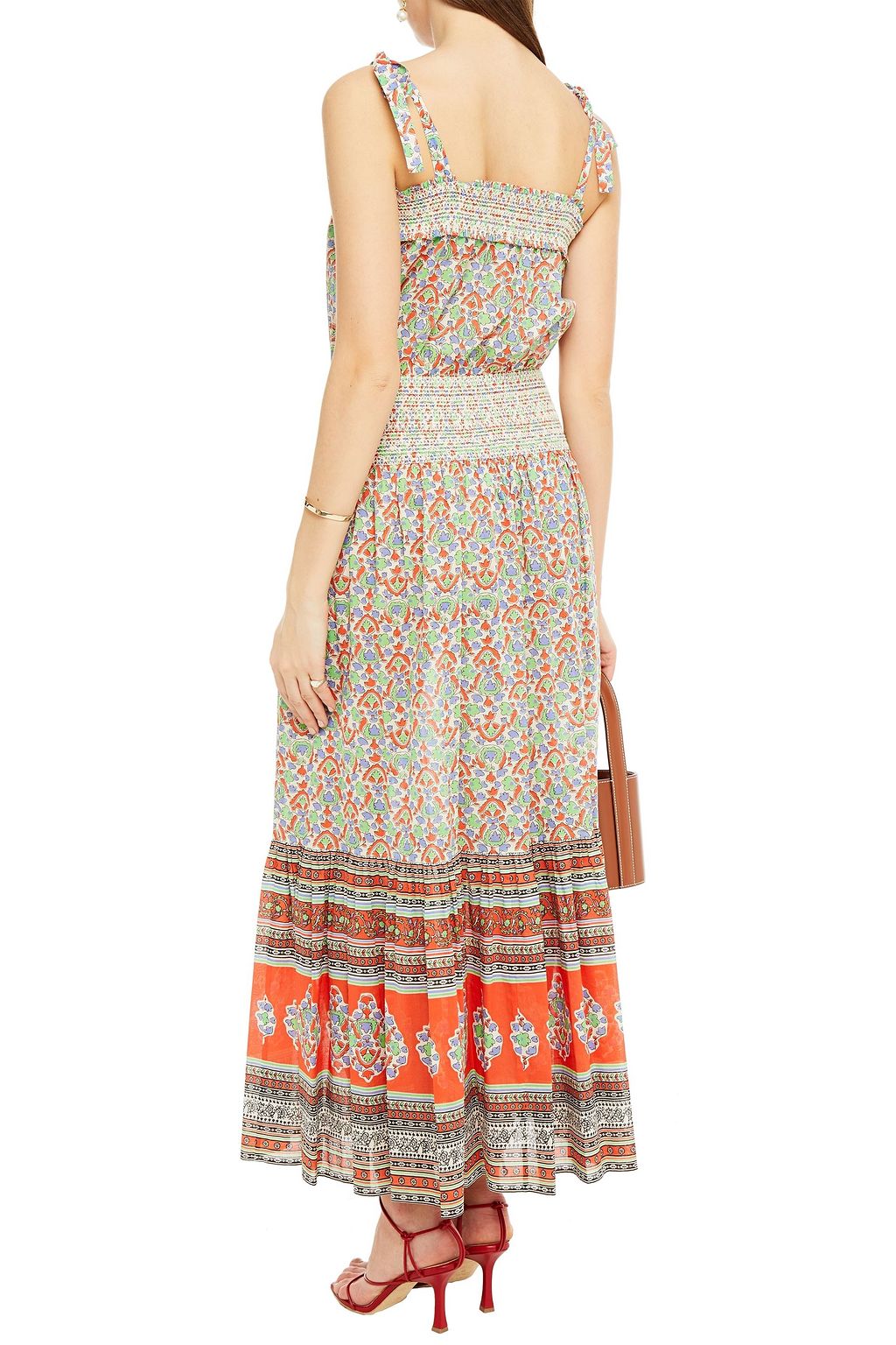 TORY BURCH Shirred printed cotton-voile beach dress
