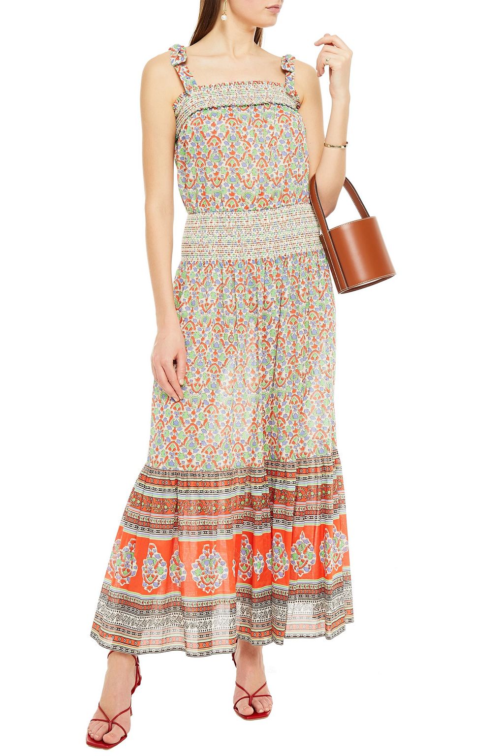 TORY BURCH Shirred printed cotton-voile beach dress