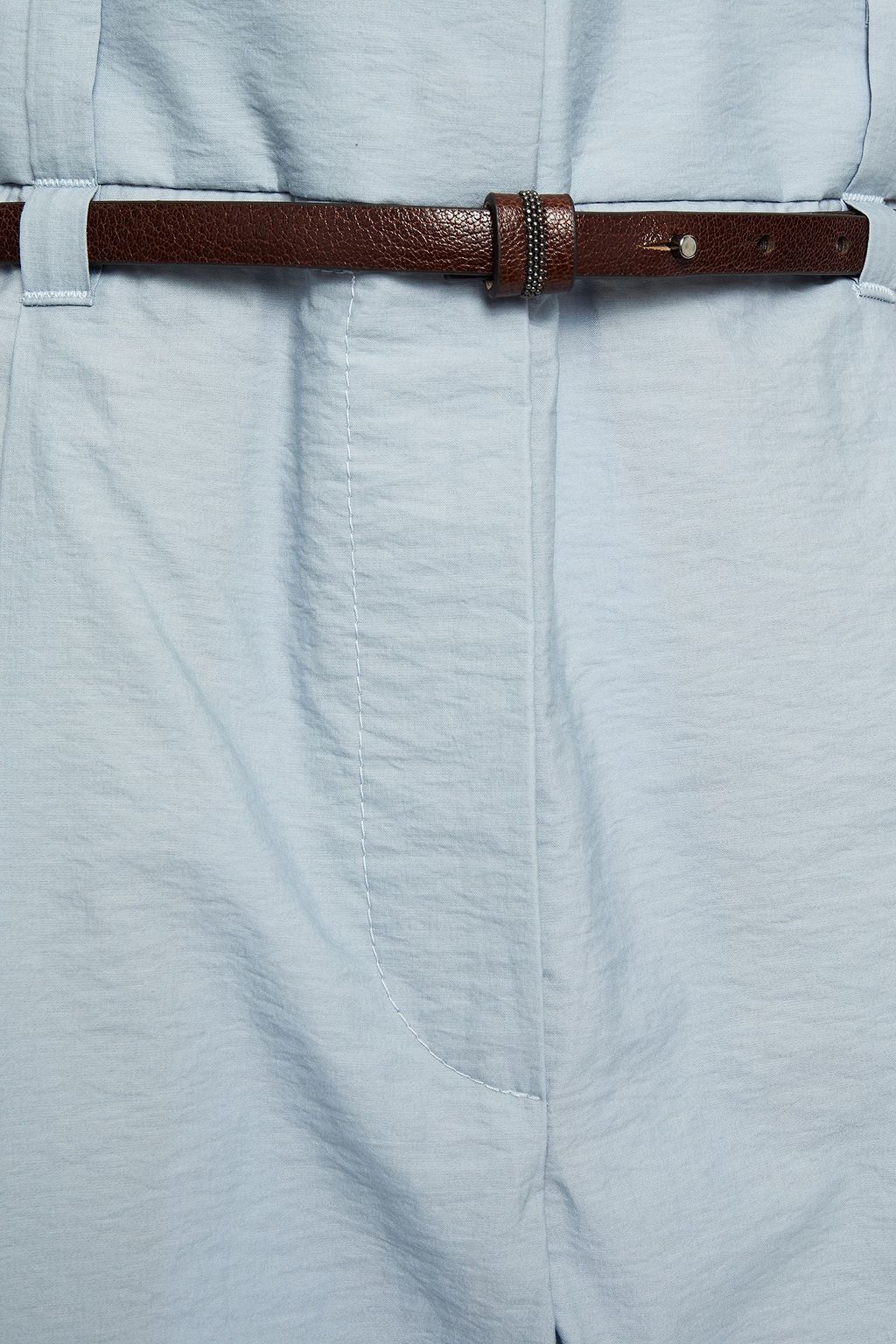 BRUNELLO CUCINELLI Belted crinkled cotton-blend tapered pants