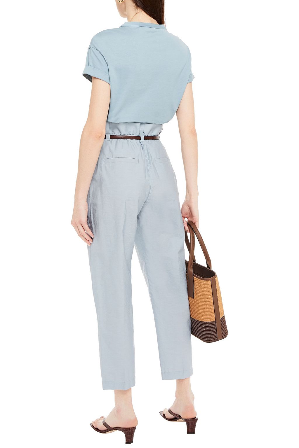 BRUNELLO CUCINELLI Belted crinkled cotton-blend tapered pants