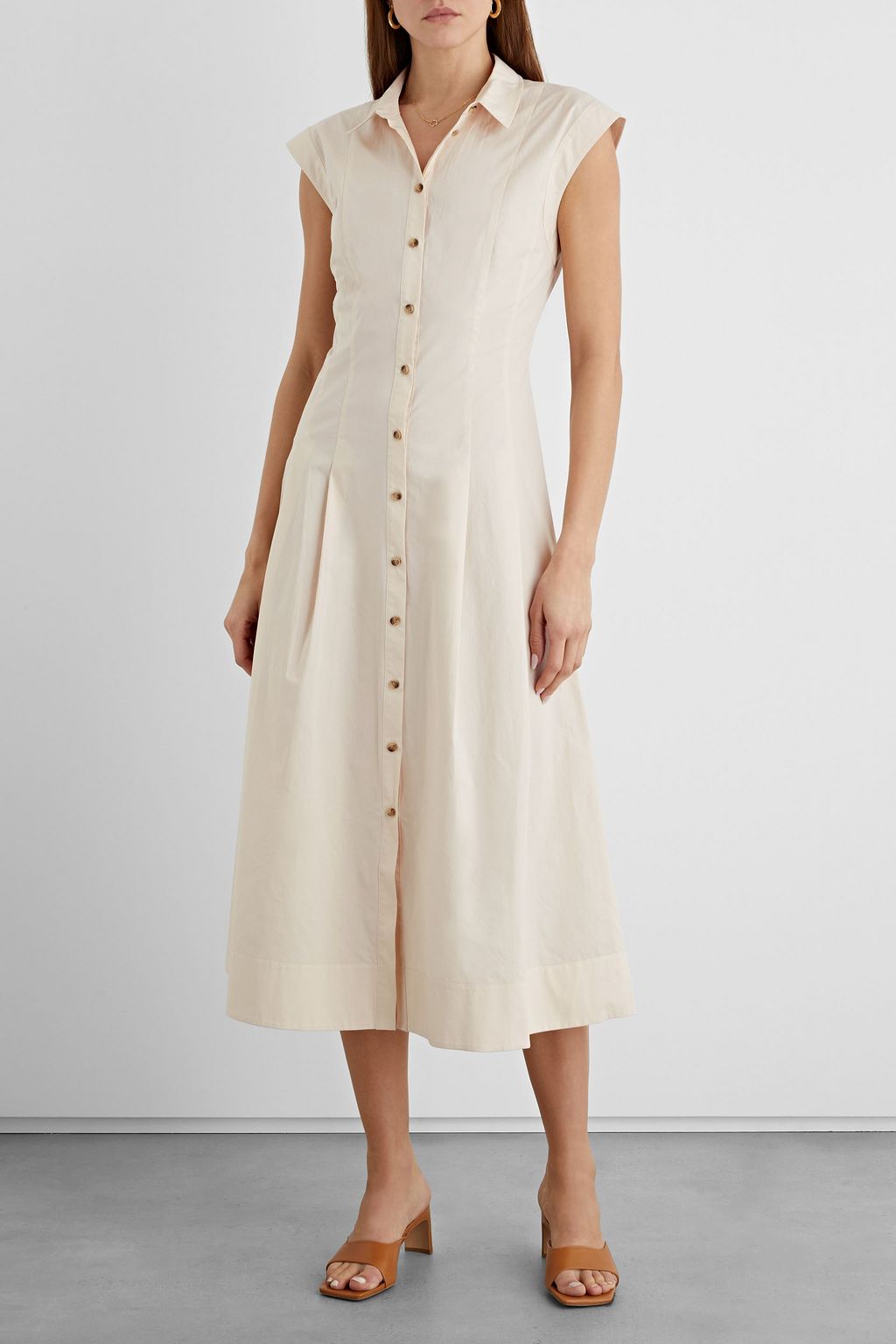 IRIS & INK Amanda pleated cotton-poplin midi dress
