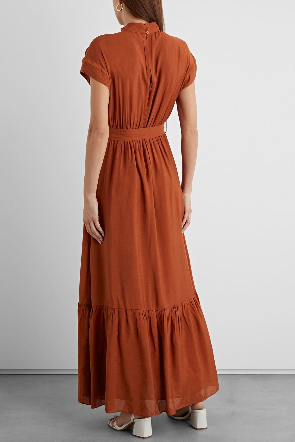 IRIS & INK Berenice belted cutout canvas maxi dress