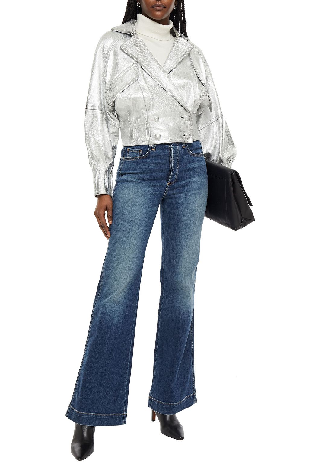 ZIMMERMANN Double-breasted metallic textured-leather biker jacket