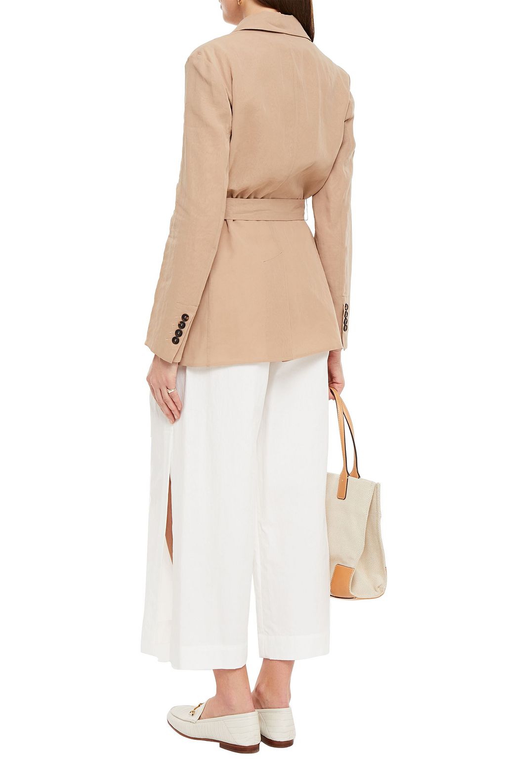 BRUNELLO CUCINELLI Doppelreihiger Blazer aus Baumwoll-Moiré mit Gürtel