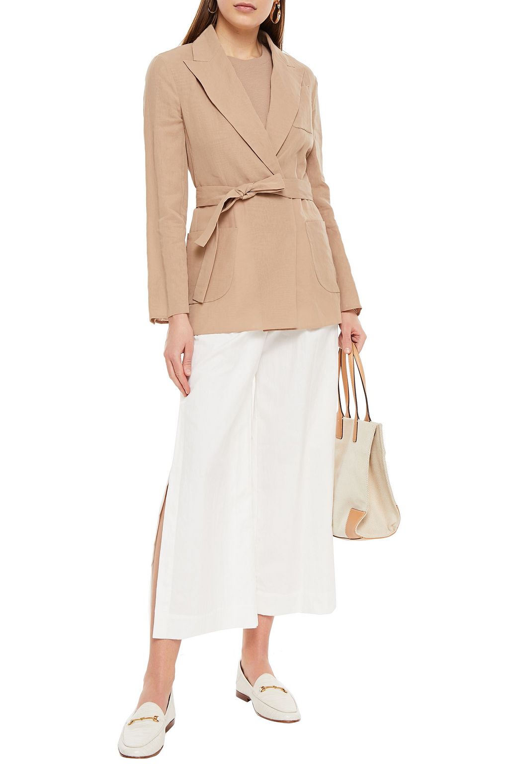 BRUNELLO CUCINELLI Doppelreihiger Blazer aus Baumwoll-Moiré mit Gürtel