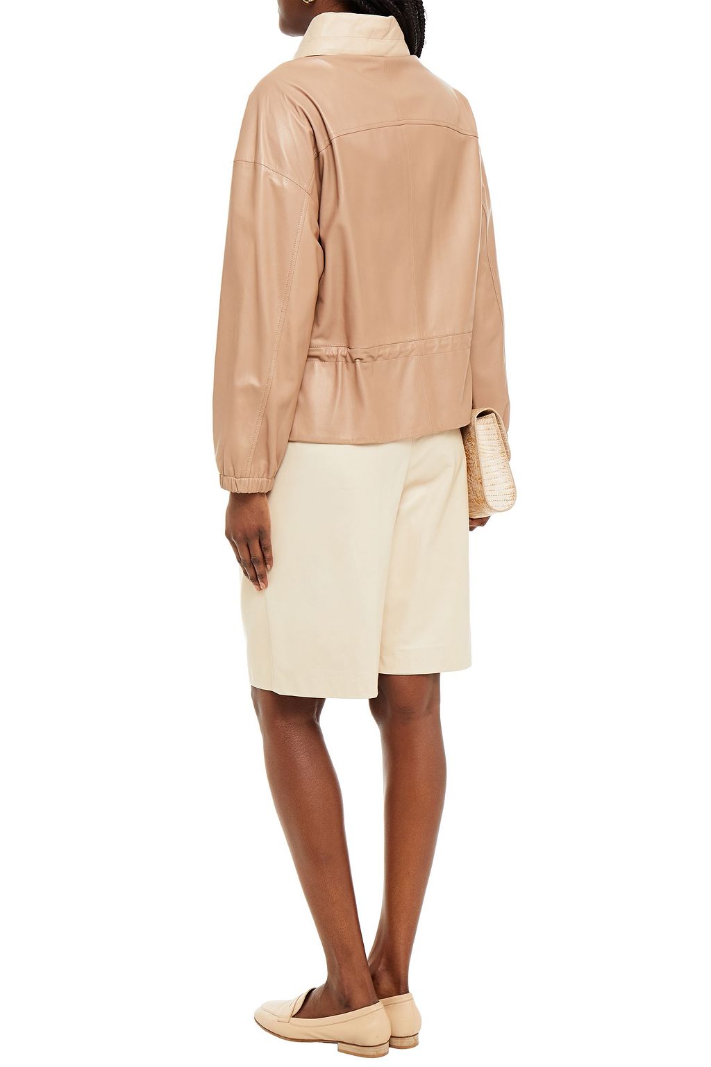BRUNELLO CUCINELLI Bead-embellished leather bomber jacket