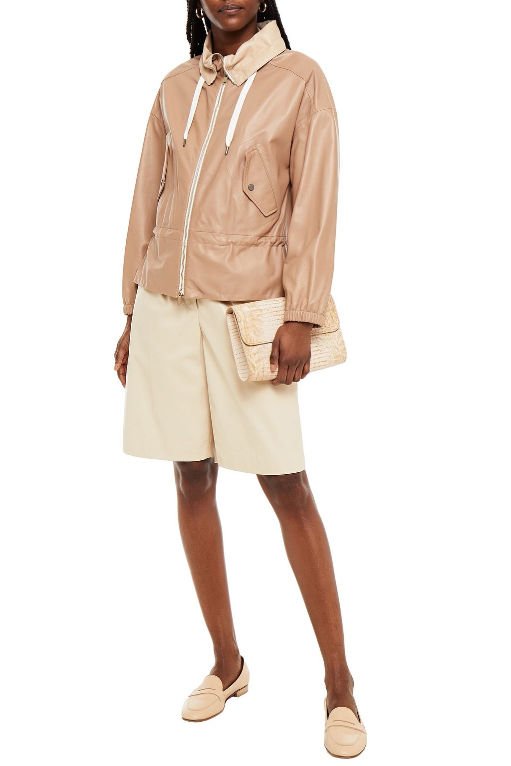 BRUNELLO CUCINELLI Bead-embellished leather bomber jacket