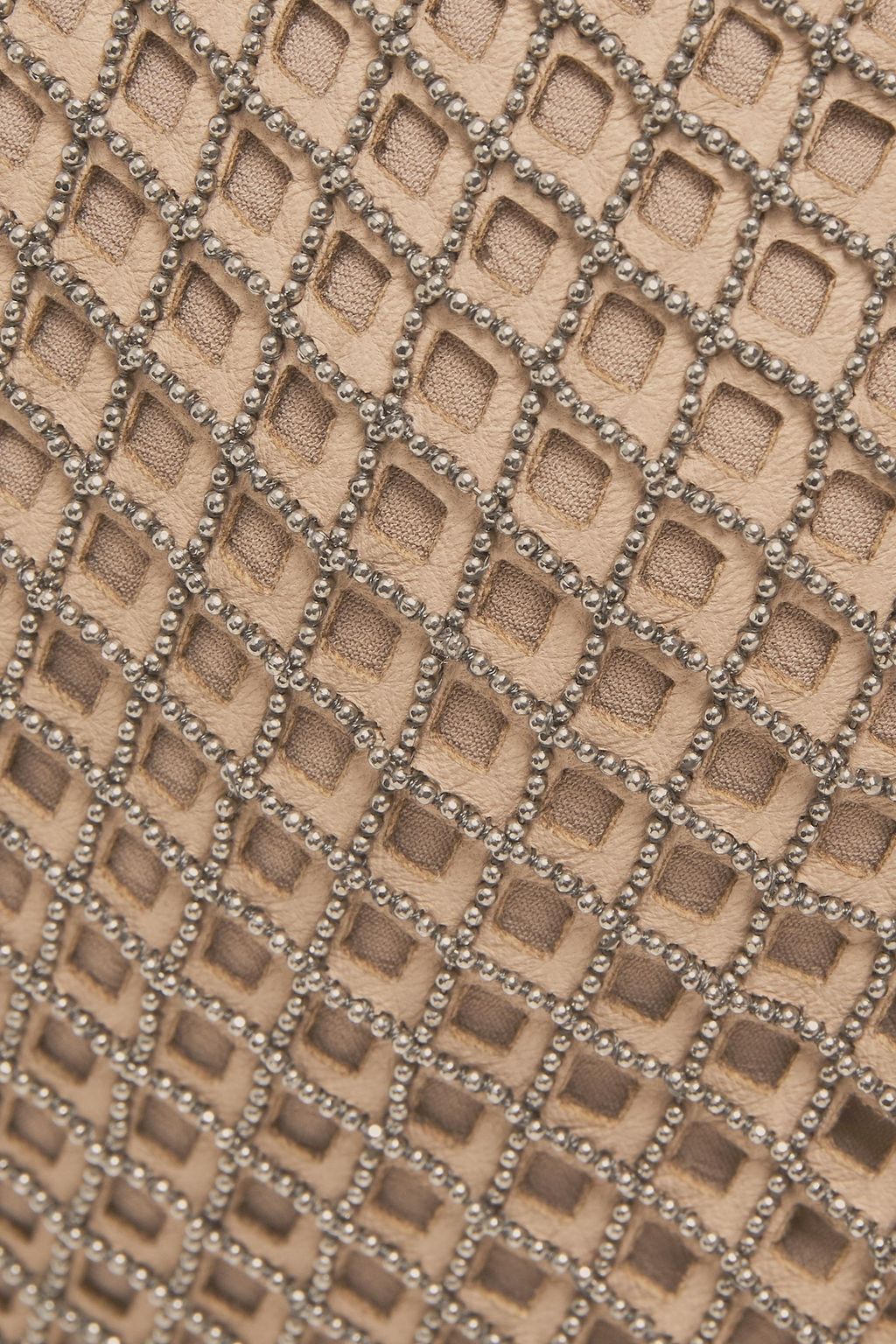 BRUNELLO CUCINELLI Bead-embellished laser-cut leather and silk-organza gown