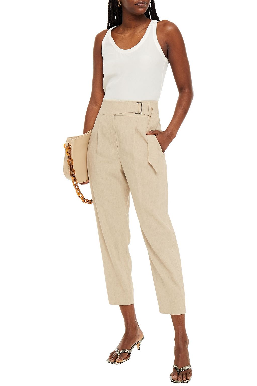 BRUNELLO CUCINELLI Cropped linen-blend tapered pants