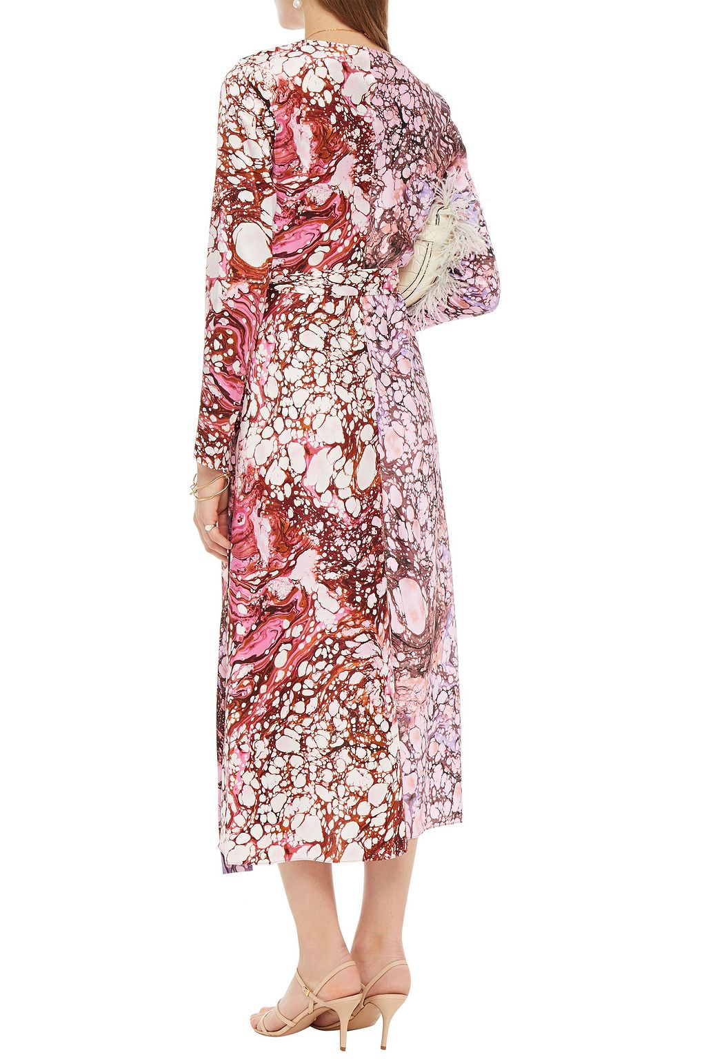 DIANE VON FURSTENBERG Tilly marbled silk-satin midi wrap dress