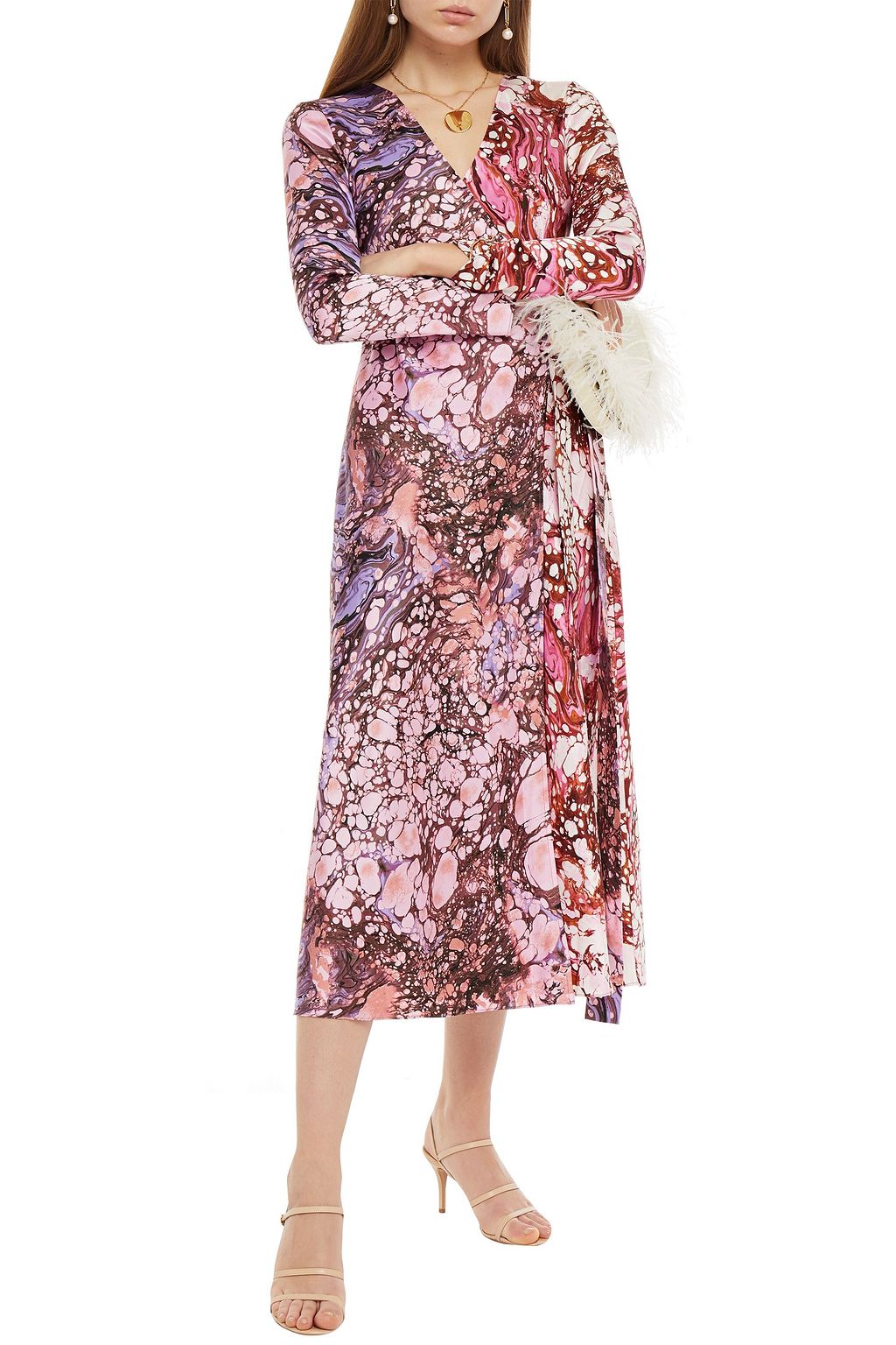DIANE VON FURSTENBERG Tilly marbled silk-satin midi wrap dress