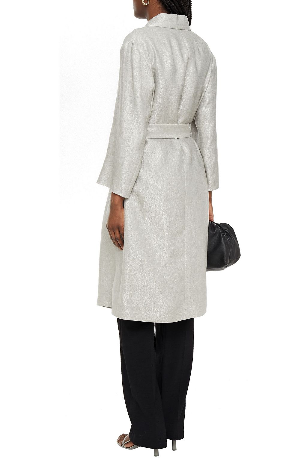 BRUNELLO CUCINELLI Belted bead-embellished metallic linen-blend coat
