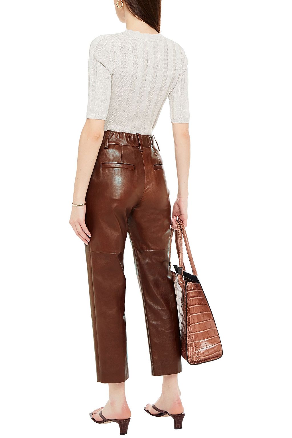 BRUNELLO CUCINELLI Cropped leather straight-leg pants