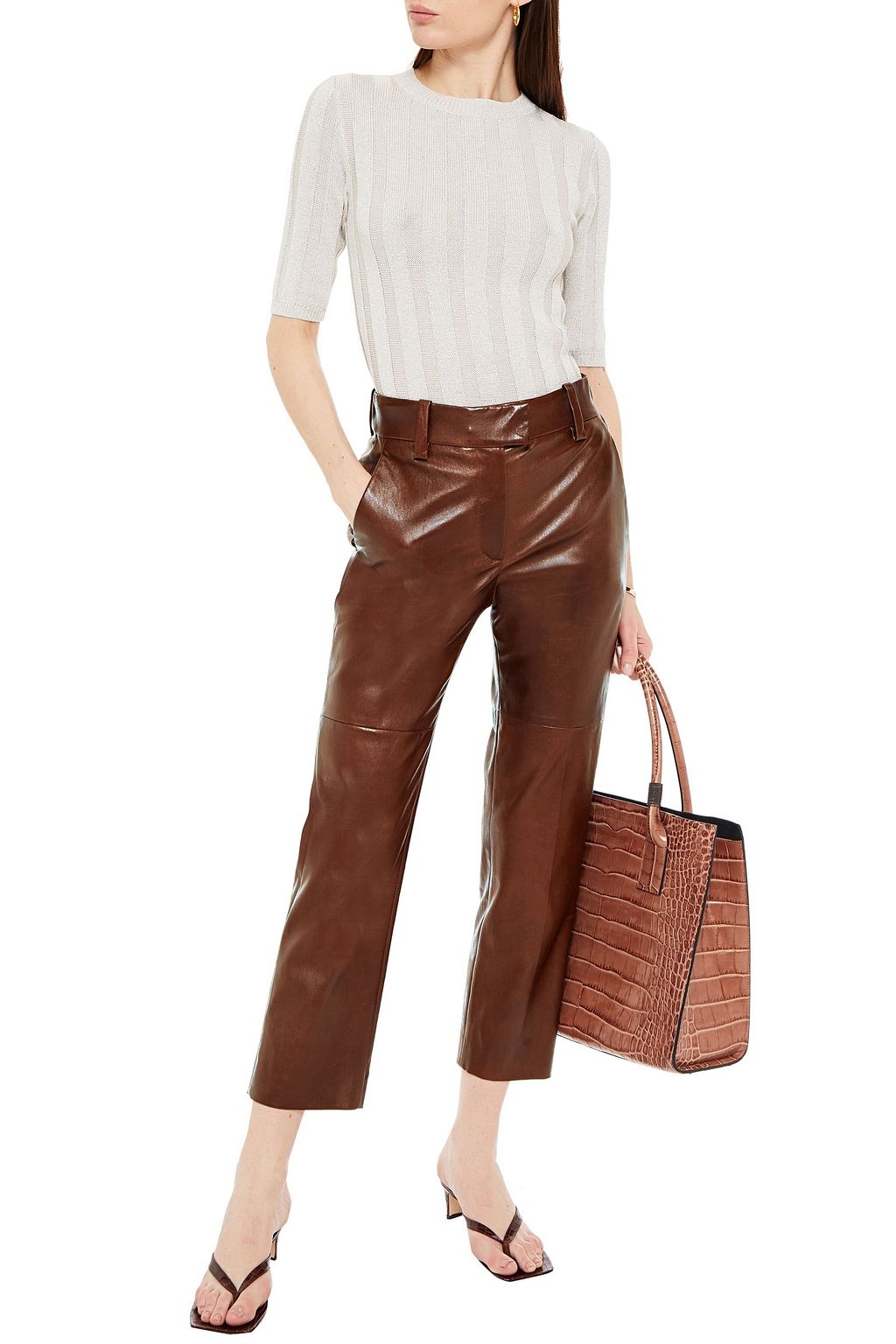 BRUNELLO CUCINELLI Cropped leather straight-leg pants