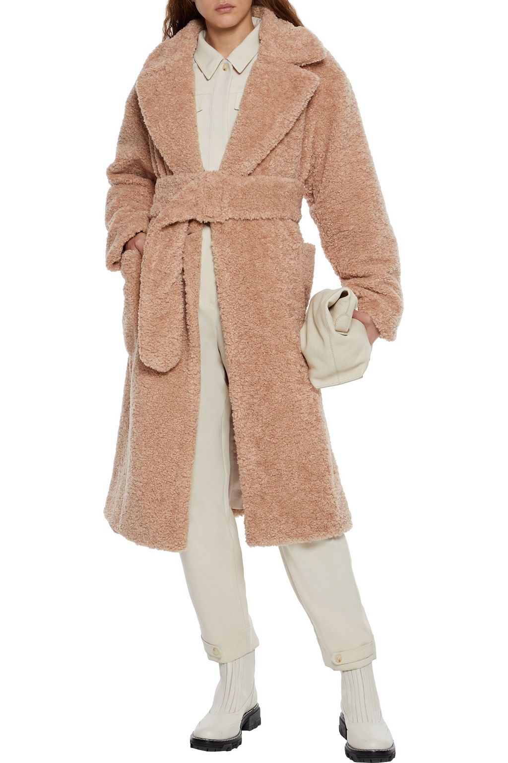 DEVEAUX Victoria belted faux shearling coat