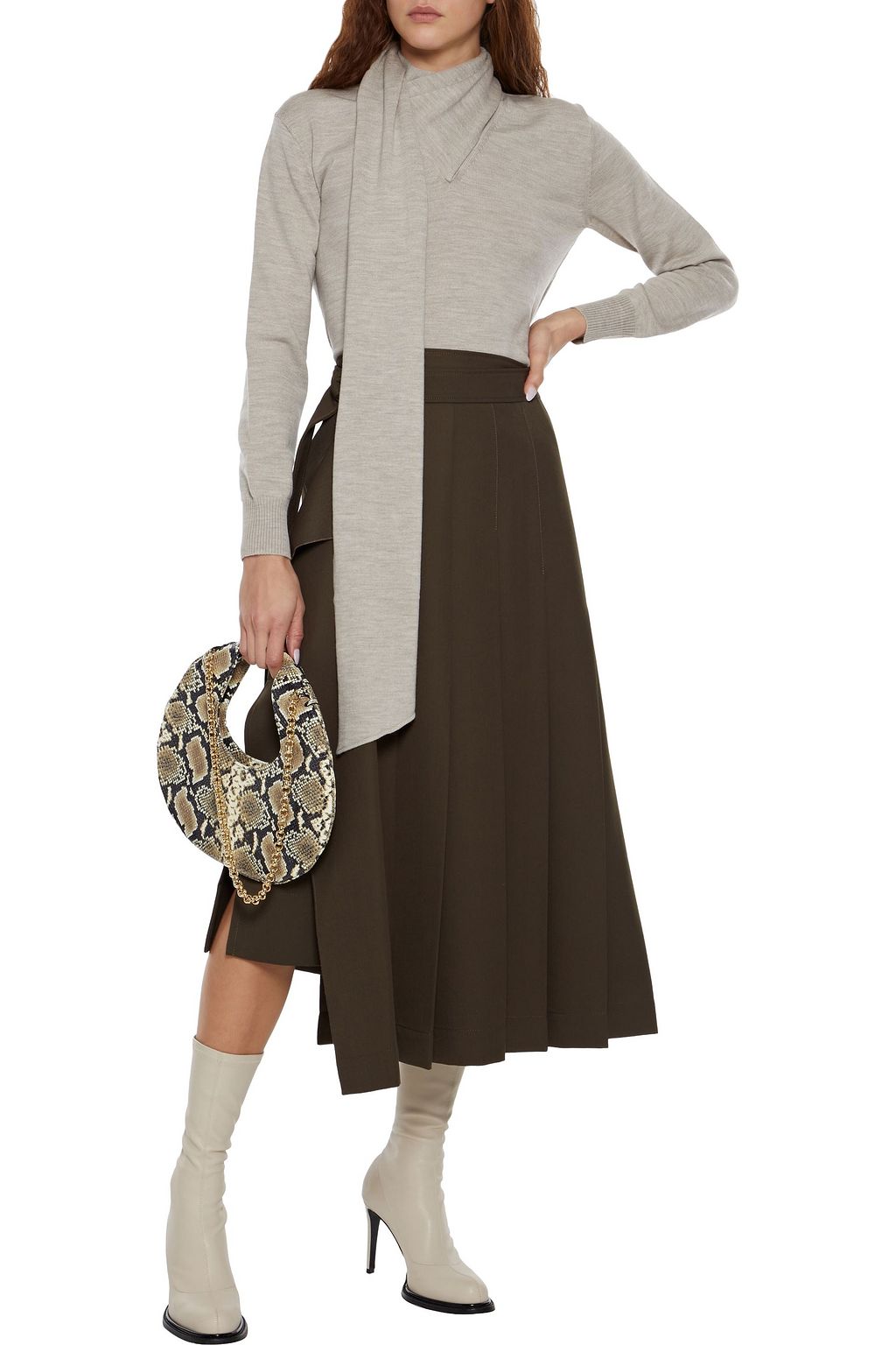 DEVEAUX Sage tie-neck merino wool sweater
