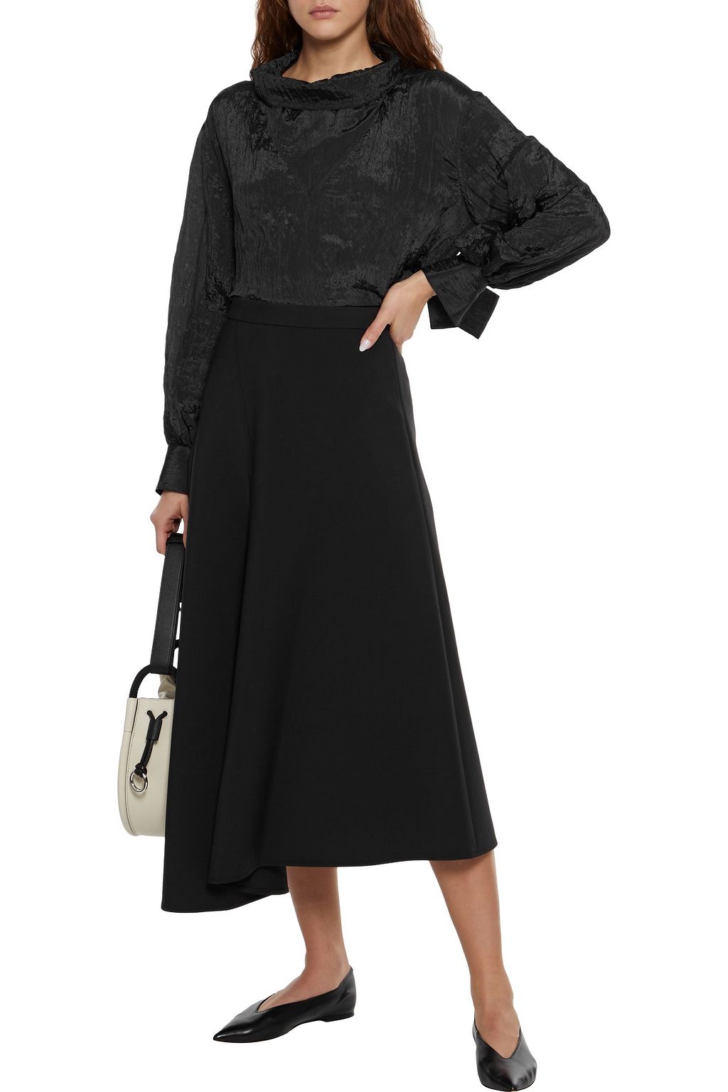 DEVEAUX Fiona asymmetric crepe midi skirt