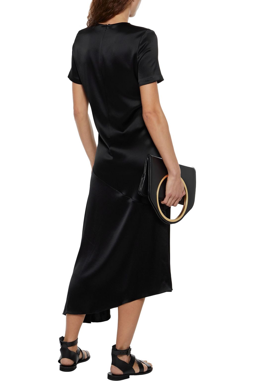 DEVEAUX Ophelia asymmetric hammered-satin midi dress