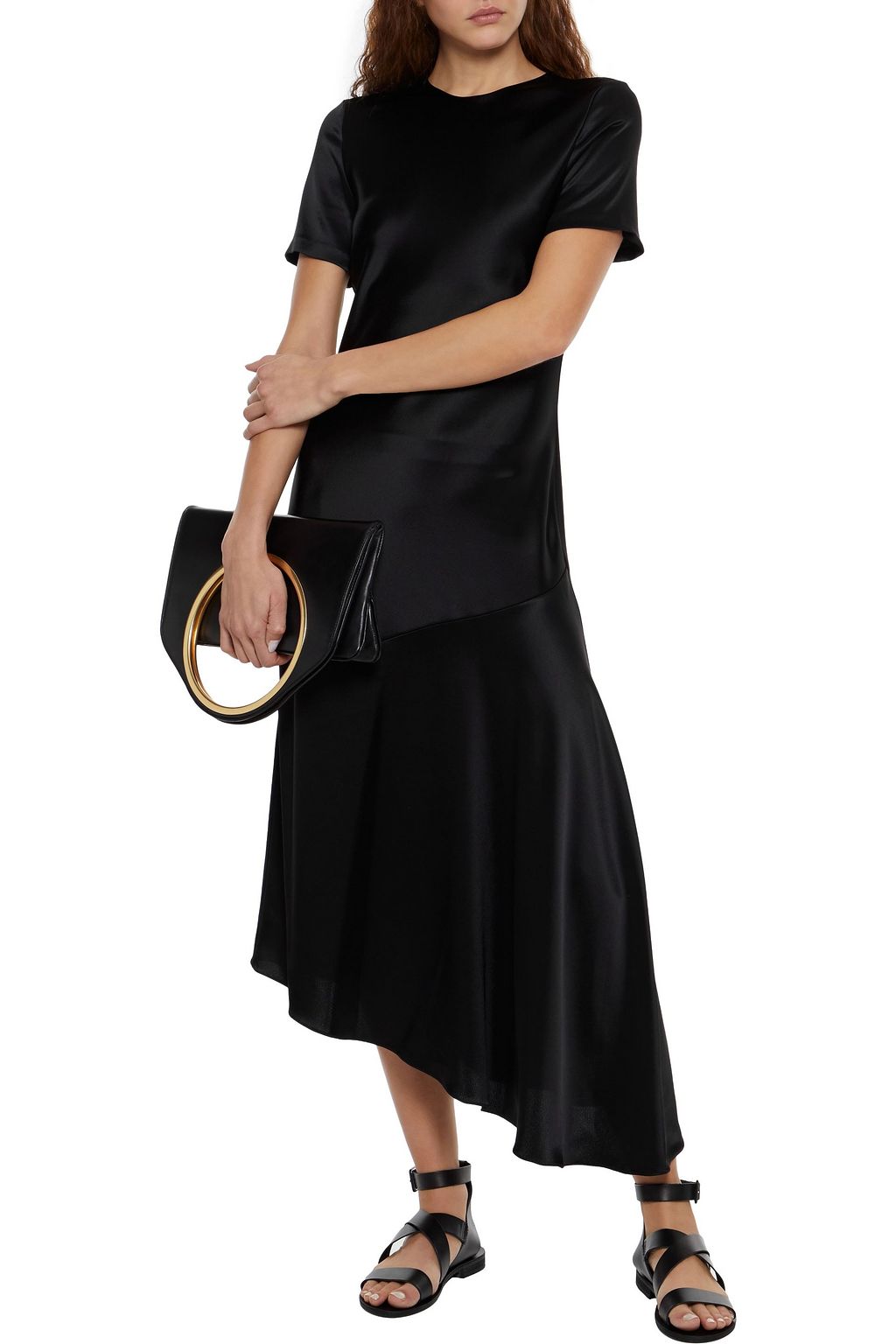 DEVEAUX Ophelia asymmetric hammered-satin midi dress