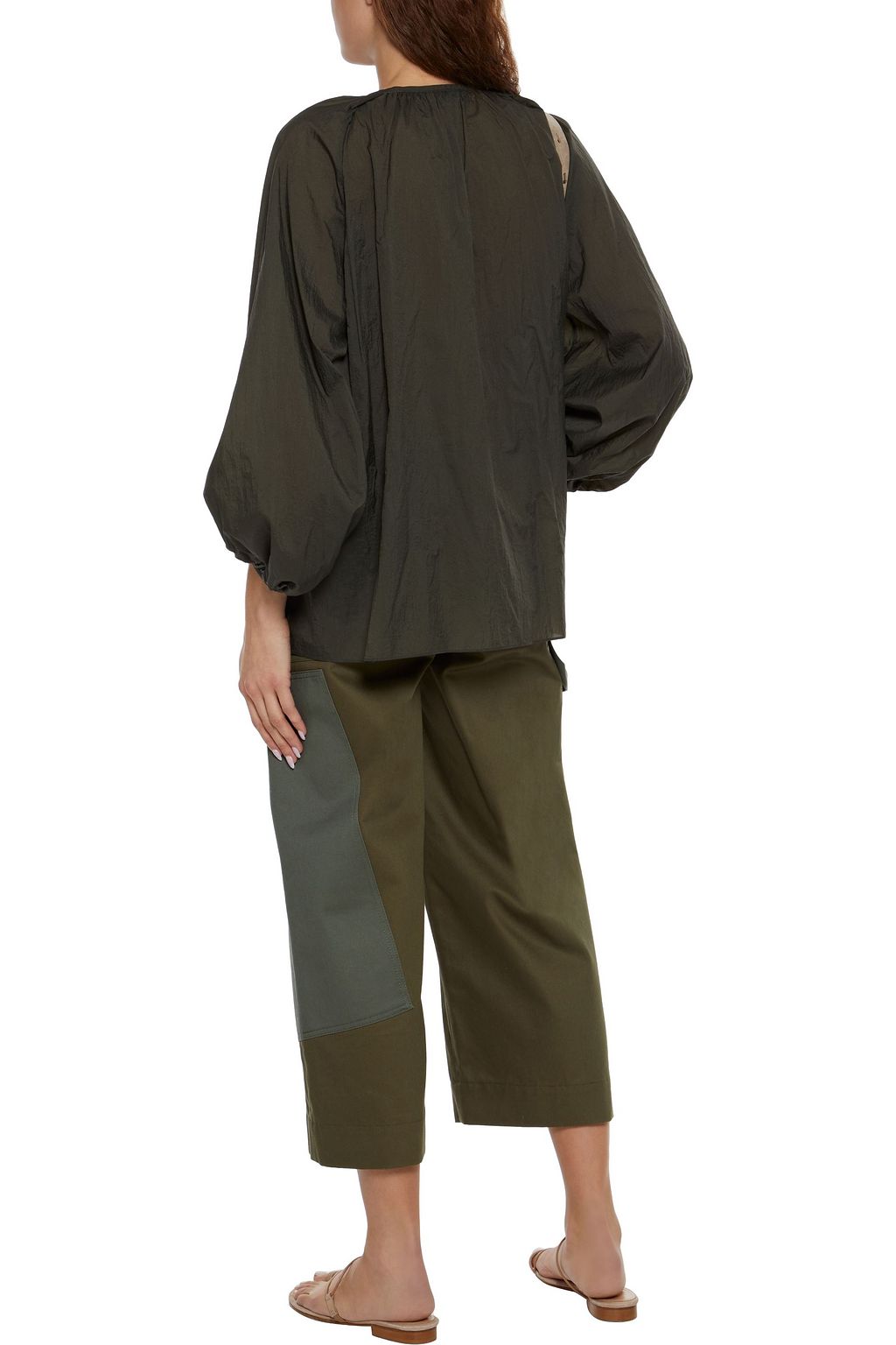 DEVEAUX Blair button-embellished gathered shell blouse