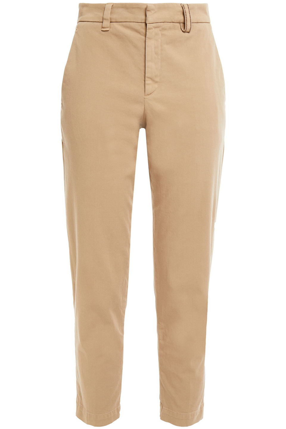 Brunello Cucinelli Bead-embellished Cotton-blend Twill Slim-leg Pants In Sand