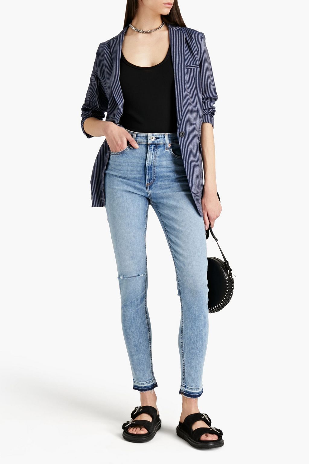 RAG & BONE بنطلون جينز «نينا» بخصر مرتفع وبقصة سكيني بتصميم ممزق