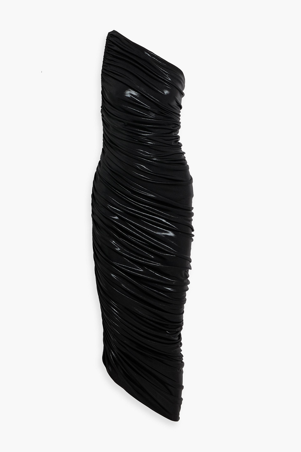 Norma Kamali Diana One-shoulder Ruched Lamé Gown In Black