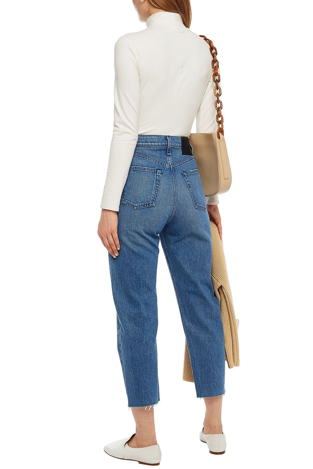 RAG & BONE Cropped distressed high-rise straight-leg jeans