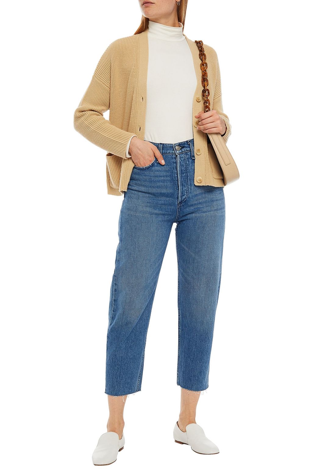 RAG & BONE Cropped distressed high-rise straight-leg jeans