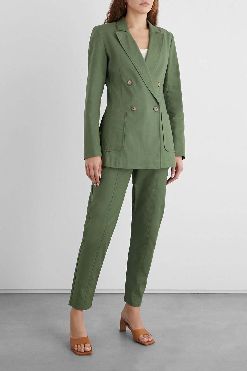 IRIS & INK Dora double-breasted cotton-blend canvas blazer