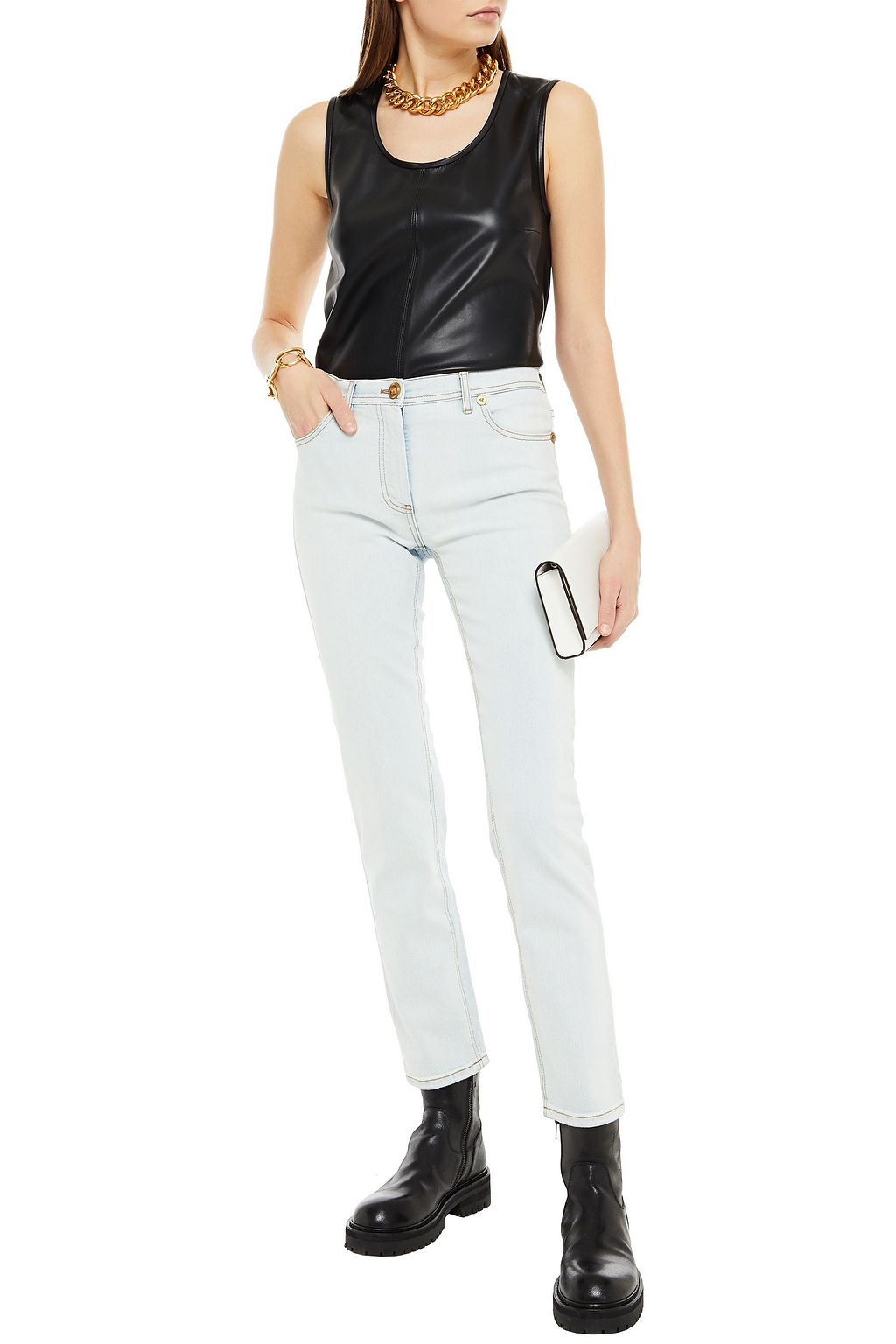 VERSACE Embellished mid-rise straight-leg jeans