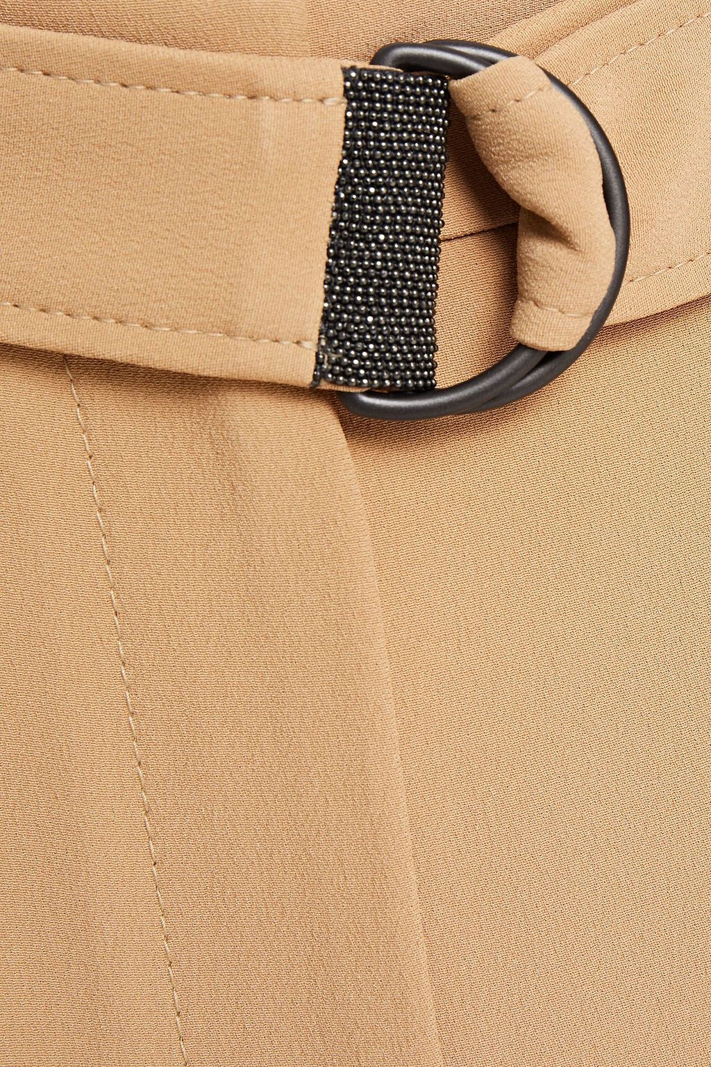 BRUNELLO CUCINELLI Cropped belted bead-embellished crepe tapered pants