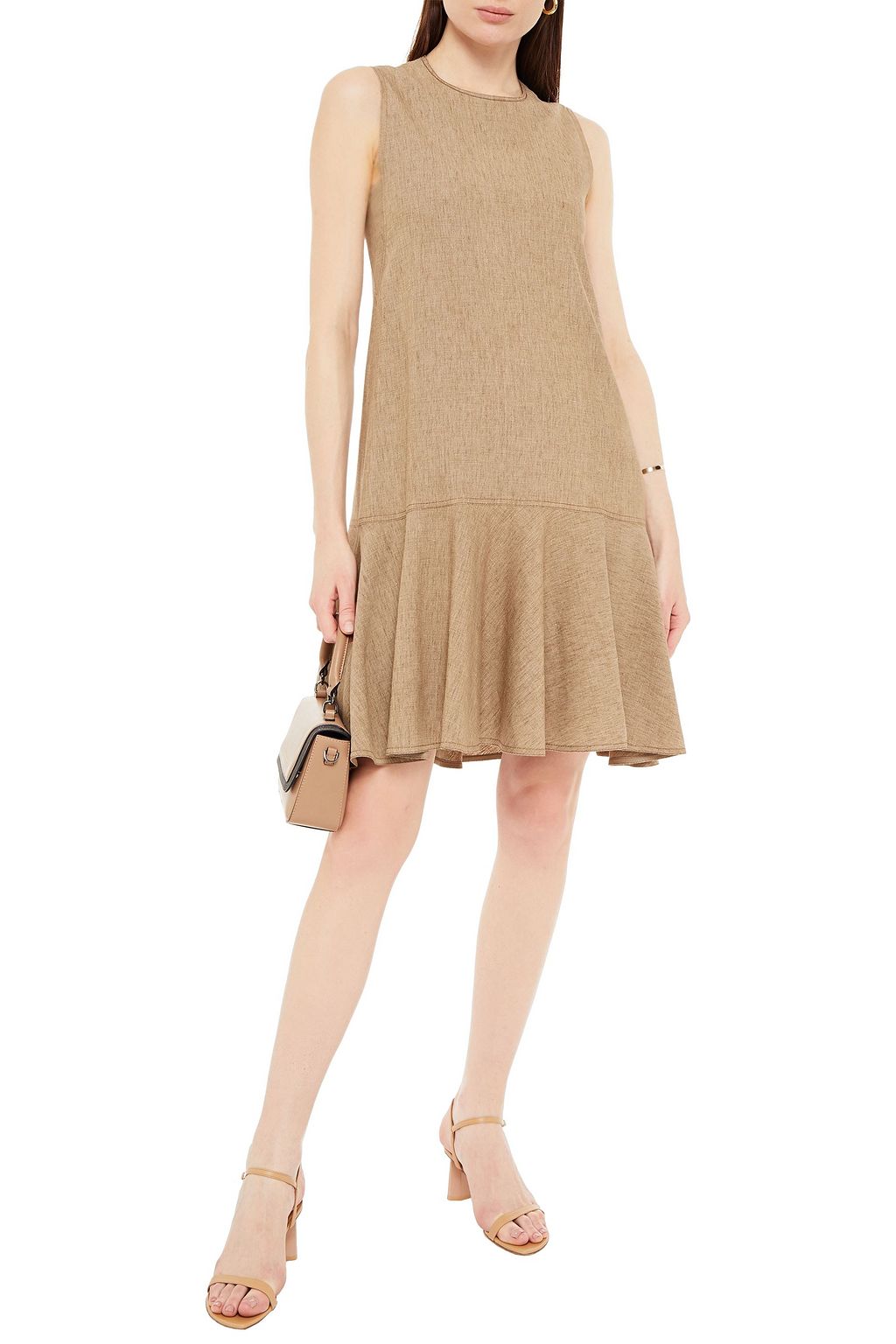 BRUNELLO CUCINELLI Fluted bead-embellished linen-blend dress