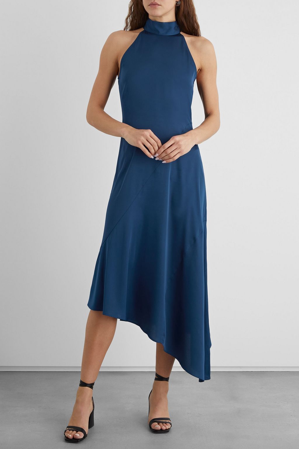 IRIS & INK Audrey asymmetric tie-neck satin-crepe midi dress