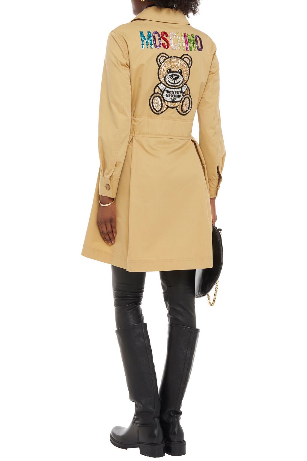 MOSCHINO Embellished cotton-blend gabardine trench coat