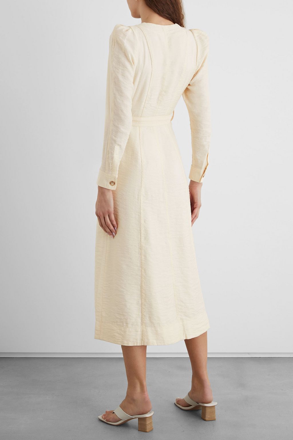 IRIS & INK Adrienne belted textured-crepe midi dress