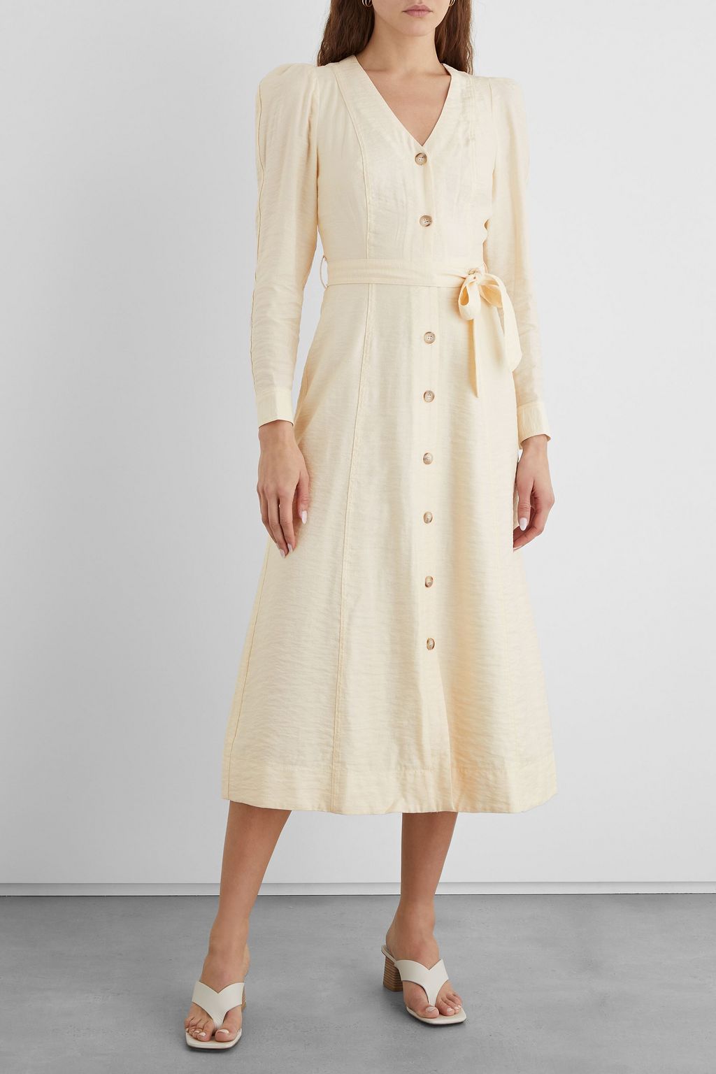 IRIS & INK Adrienne belted textured-crepe midi dress