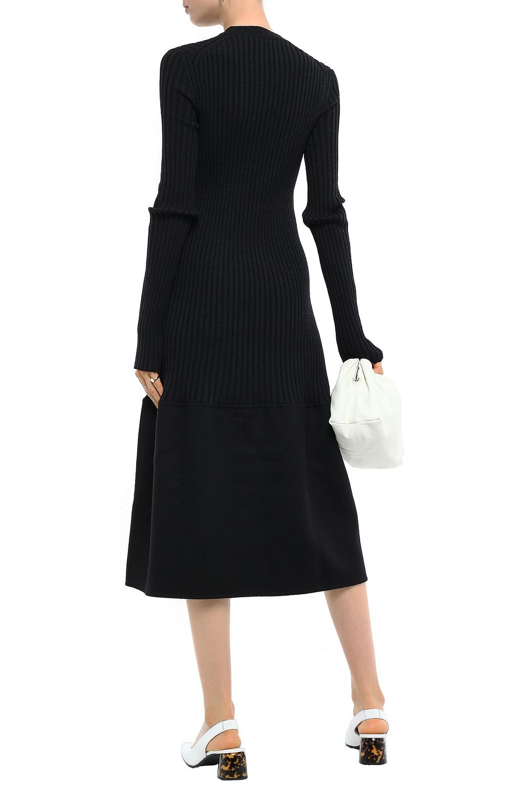 JIL SANDER Felt-paneled flared ribbed cashmere midi dress