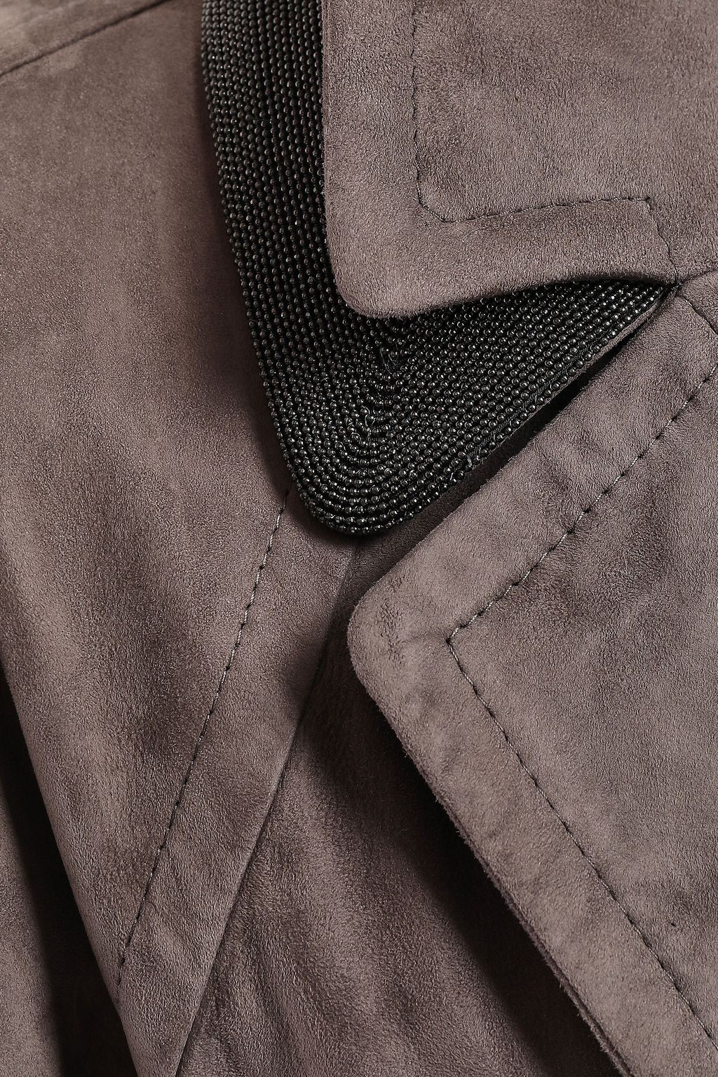 BRUNELLO CUCINELLI Belted bead-embellished suede trench coat