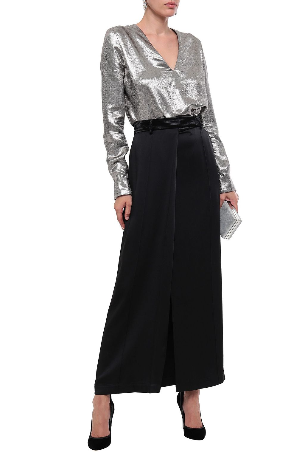 BRUNELLO CUCINELLI Wrap-effect satin-crepe maxi skirt