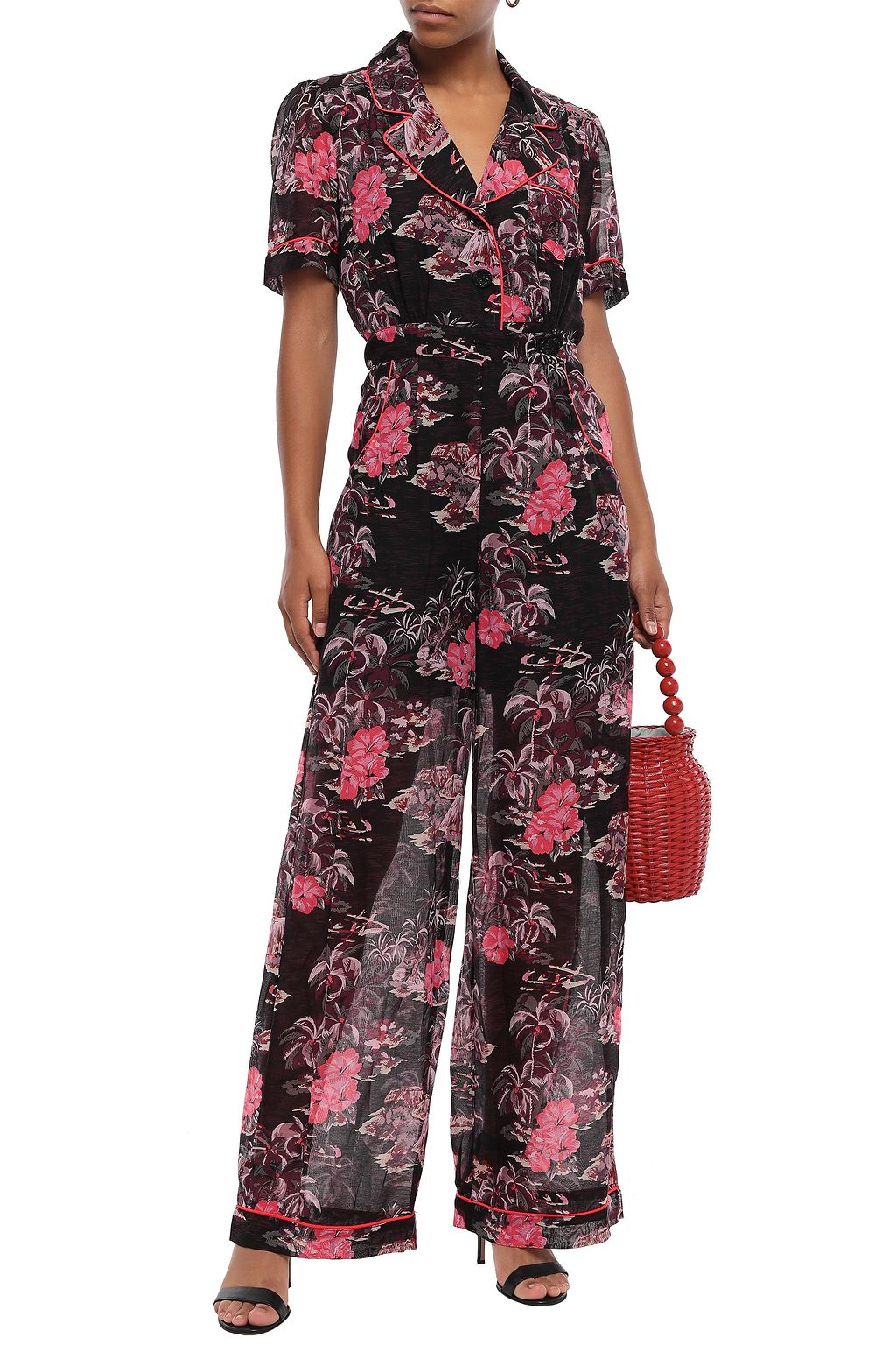 ANNA SUI Belted printed cotton and silk-blend jumpsuit