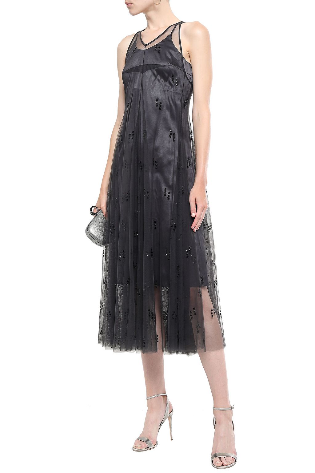 BRUNELLO CUCINELLI Pleated embellished silk-blend tulle midi dress