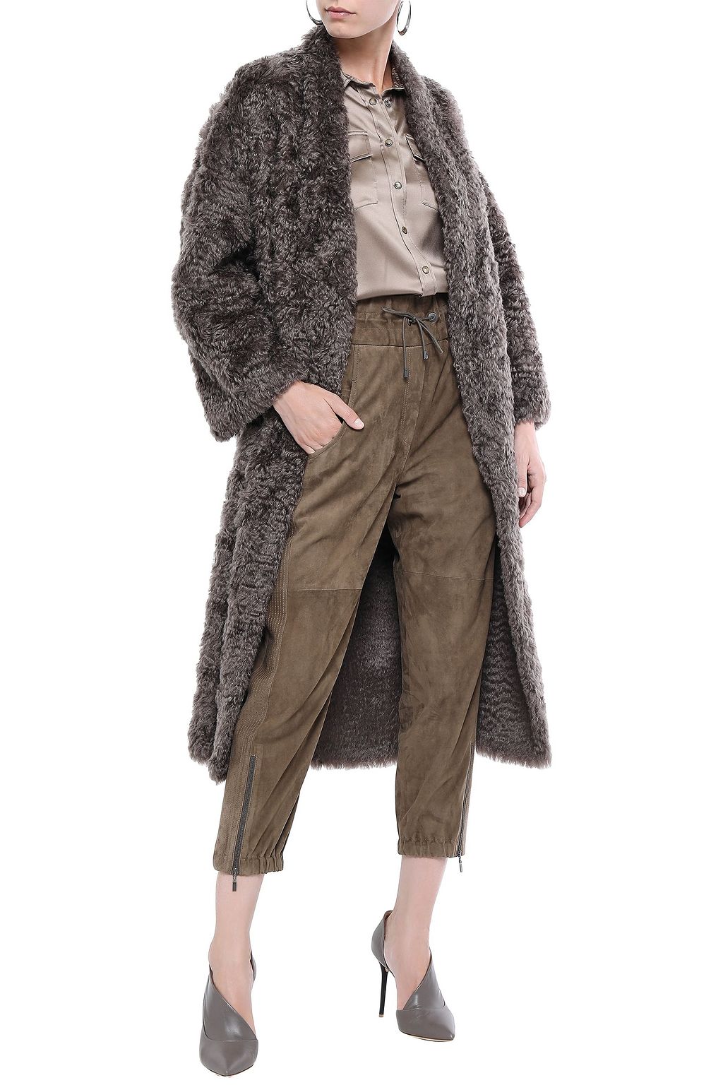 BRUNELLO CUCINELLI オーバーサイズ ビーズ付き ブラッシュドモヘア混 コート
