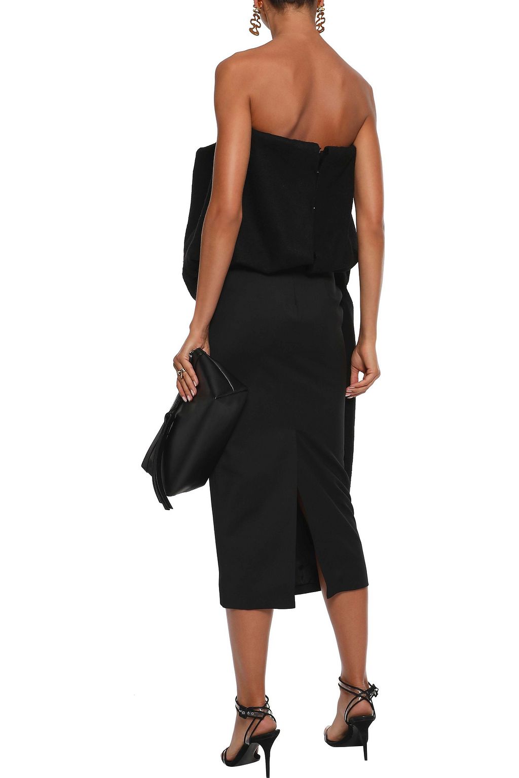 RICK OWENS Strapless gathered draped camel hair and linen-blend top