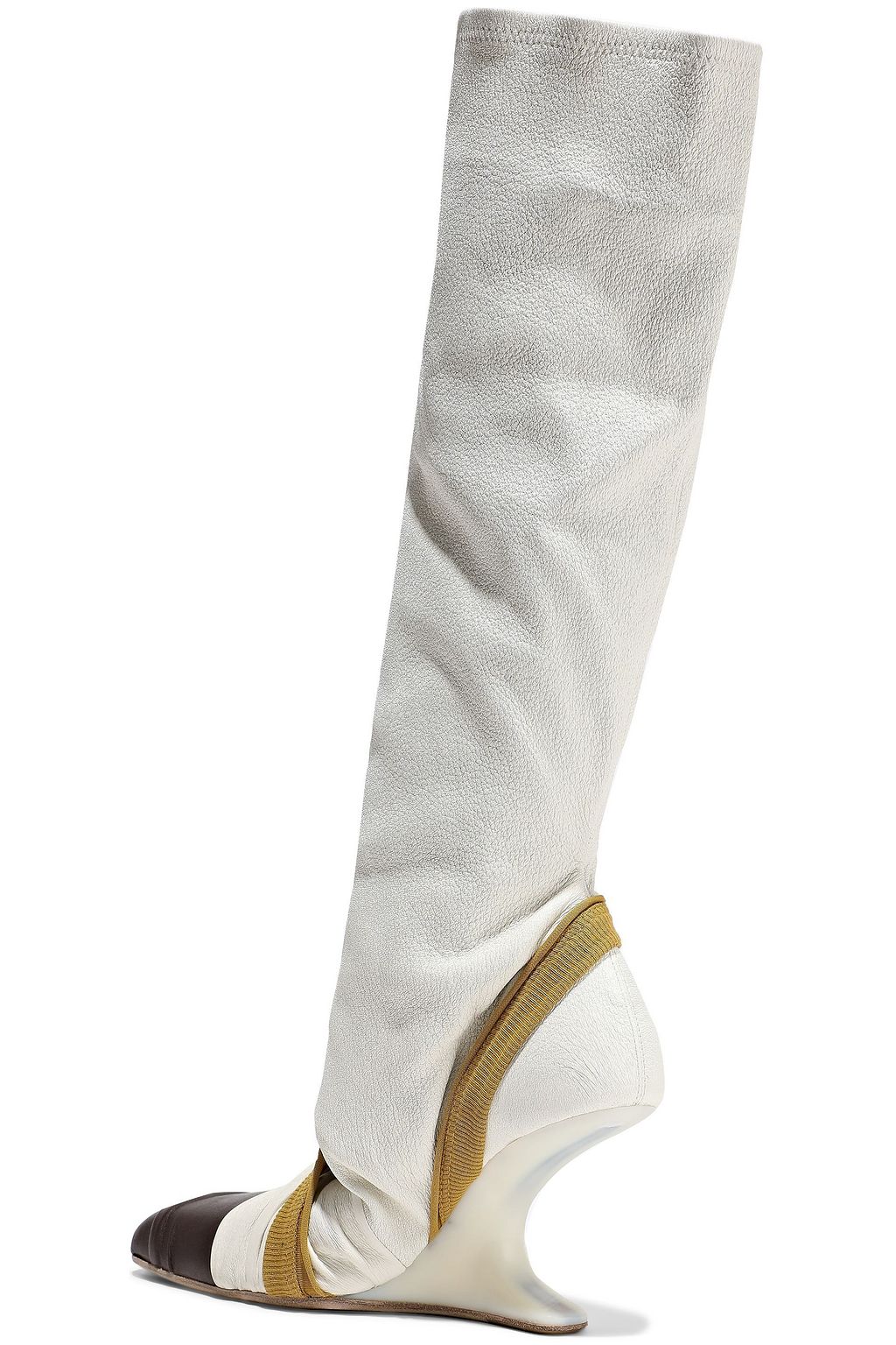 RICK OWENS Knit-trimmed two-tone textured-leather boots