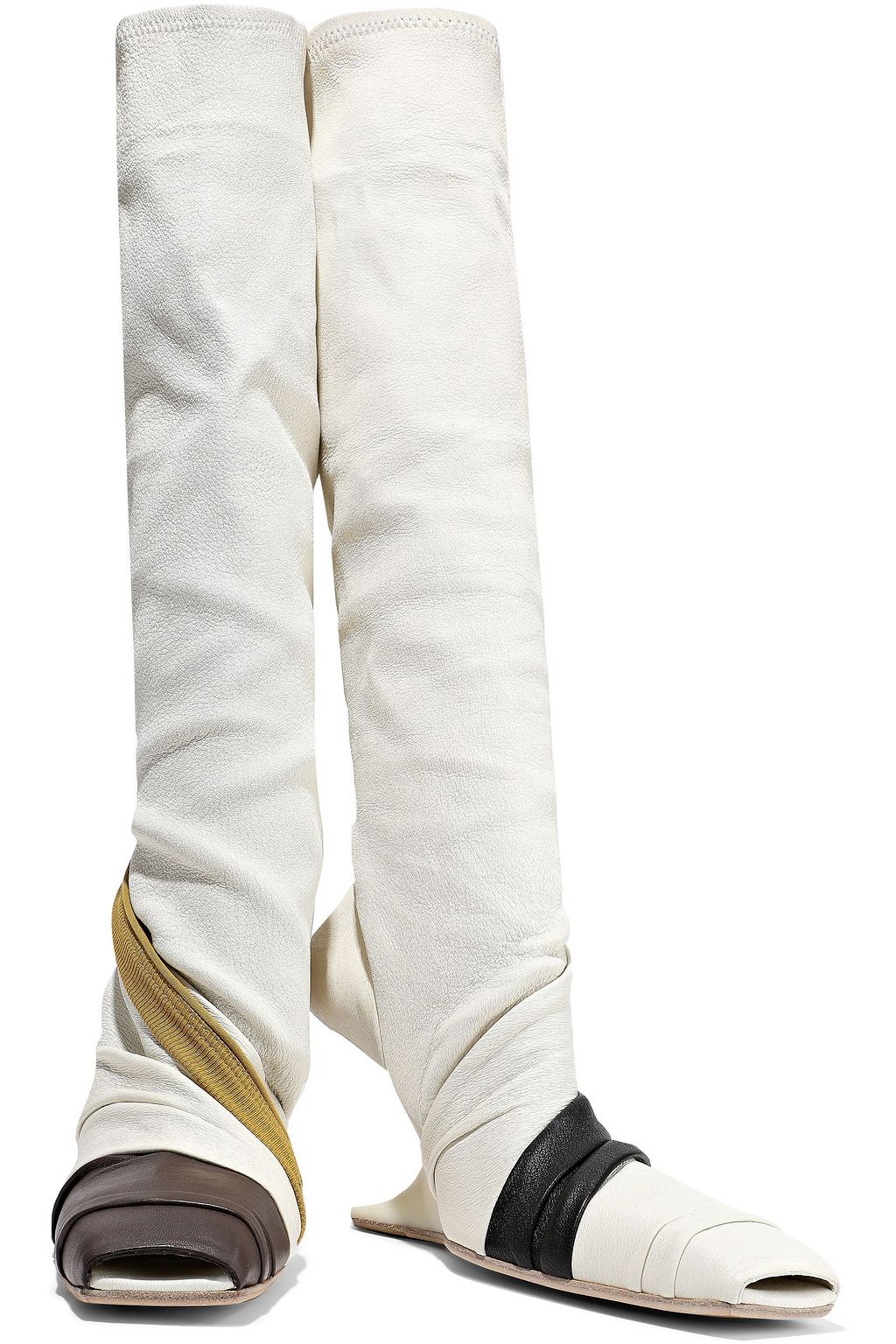 RICK OWENS Knit-trimmed two-tone textured-leather boots