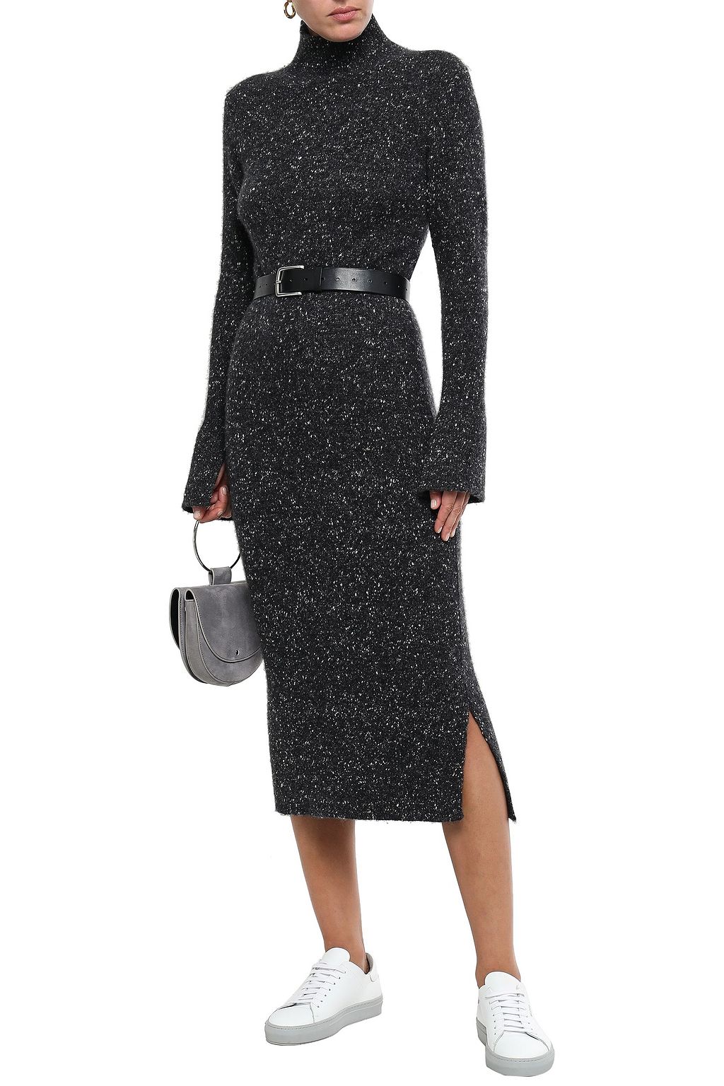 GENTRYPORTOFINO Marled cashmere turtleneck midi dress